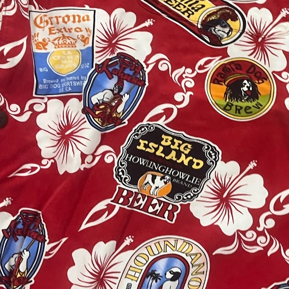 Big Dogs Shirt Button Up Hawaiian Dog Beer Tropical Floral Print Red Size 3X - Picture 3 of 4